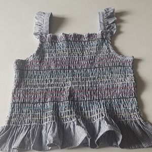 Wonder Nation GirlsTop Blue/White Elastic Smocking